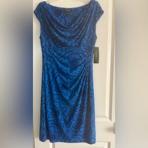 Lauren Ralph Lauren Royal Blue DressStretch Jersey with Paisley Floral New